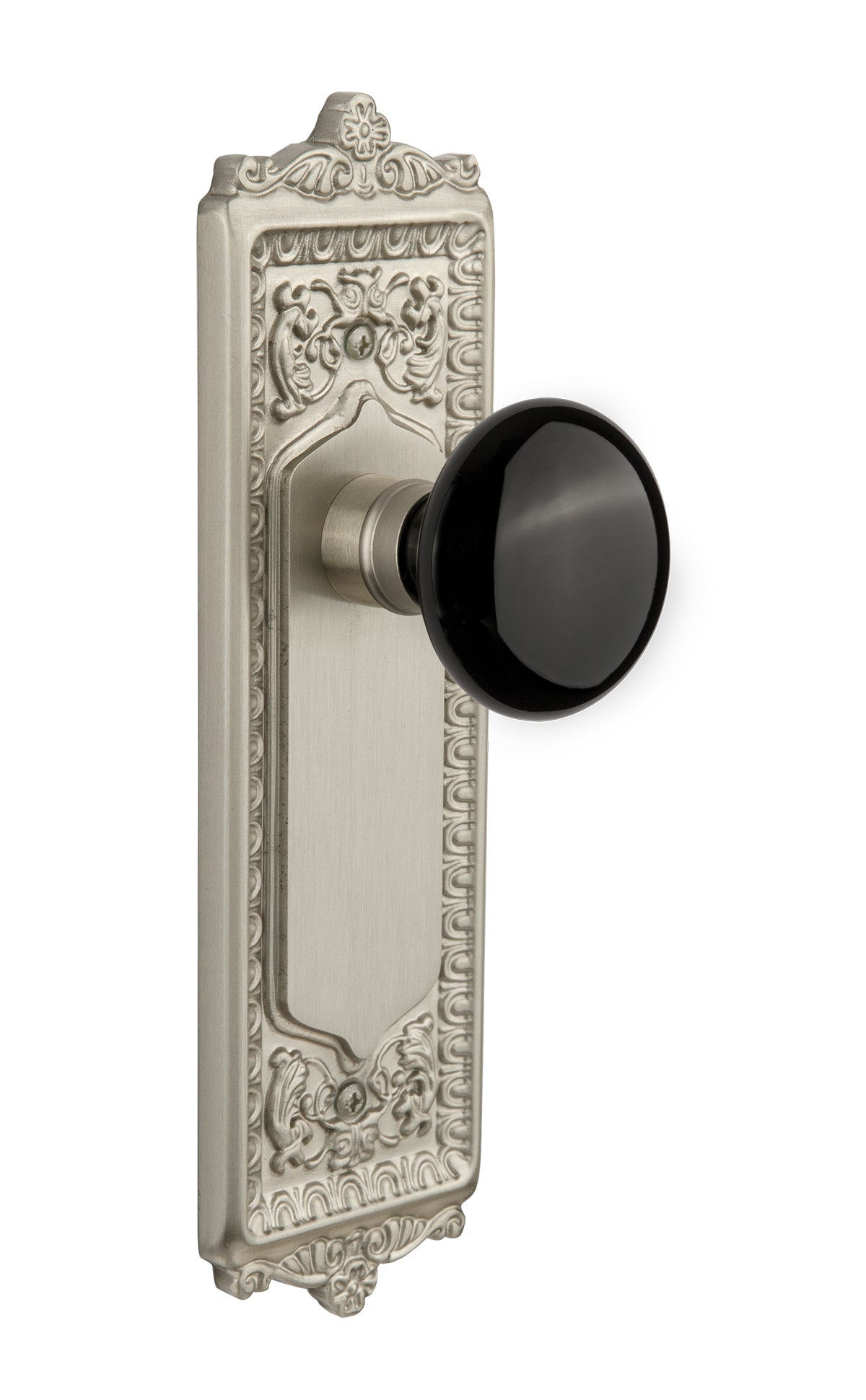 Nostalgic Warehouse Egg & Dart Plate with Black Porcelain Knob - Satin Nickel