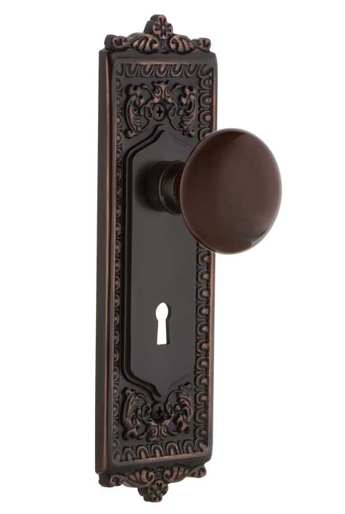 Nostalgic Warehouse Egg and Dart Plate with Brown Porcelain Knob - Timeless Bronze