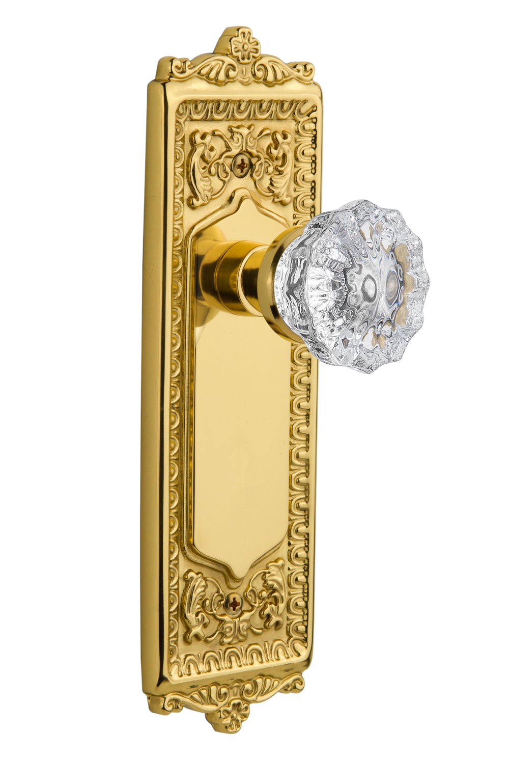 Nostalgic Warehouse Egg and Dart Plate with Crystal Knob - Polished Brass ( All Mortise Come W/ Keyhole )