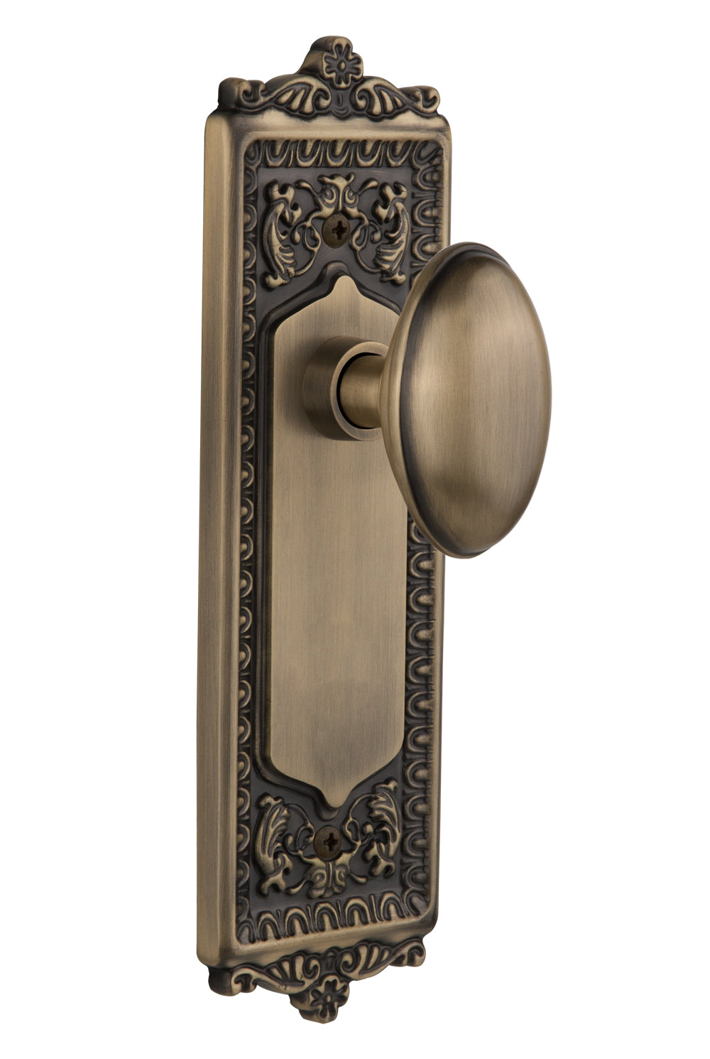 Nostalgic Warehouse Egg and Dart Plate with Homestead Knob - Antique Brass ( All Mortise Come W/ Keyhole )