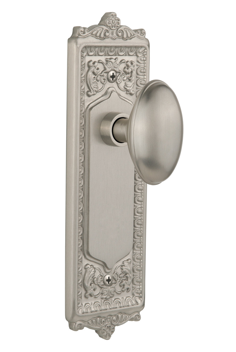 Nostalgic Warehouse Egg and Dart Plate with Homestead Knob - Satin Nickel