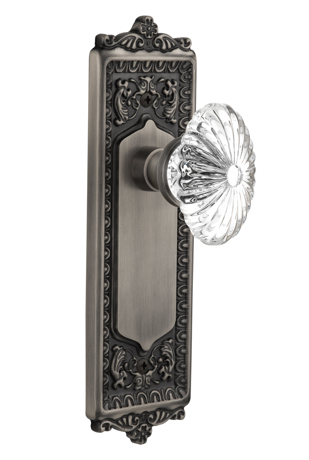Nostalgic Warehouse Egg and Dart Plate with Oval Fluted Crystal Knob - Antique Pewter