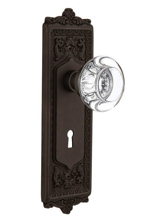 Nostalgic Warehouse Egg and Dart Plate with Round Clear Crystal Knob - Mortise Lock