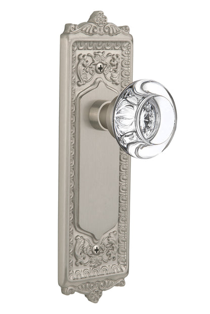 Nostalgic Warehouse Egg and Dart Plate with Round Clear Crystal Knob - Satin Nickel