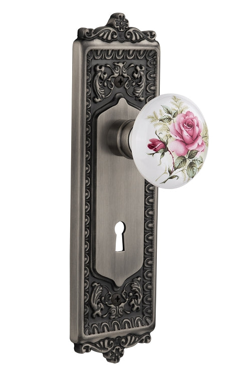 Nostalgic Warehouse Egg aand Dart Plate with White/Rose Porcelain Knob - Mortise Lock
