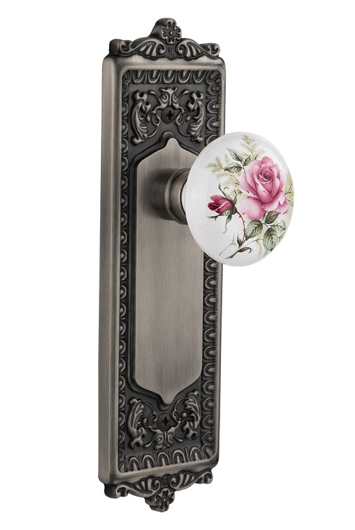 Nostalgic Warehouse Egg and Dart Plate with White/ Rose Porcelain Knob - Antique Pewter
