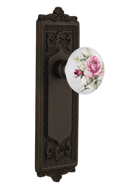 Nostalgic Warehouse Egg and Dart Plate with White/ Rose Porcelain Knob - Oil-Rubbed Bronze