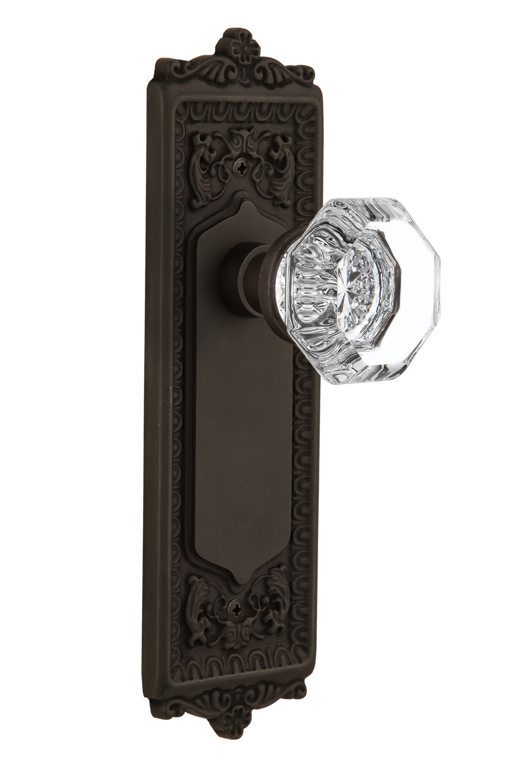 Nostalgic Warehouse Egg and Dart Plate with Waldorf Crystal Knob - Oil-Rubbed Bronze