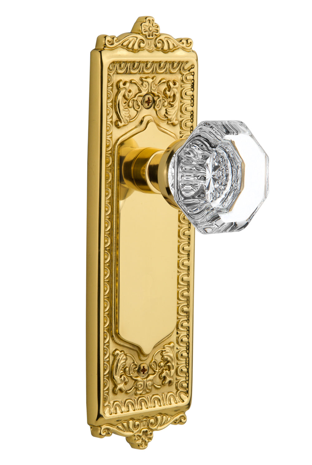 Nostalgic Warehouse Egg and Dart Plate with Waldorf Crystal Knob - Polished Brass