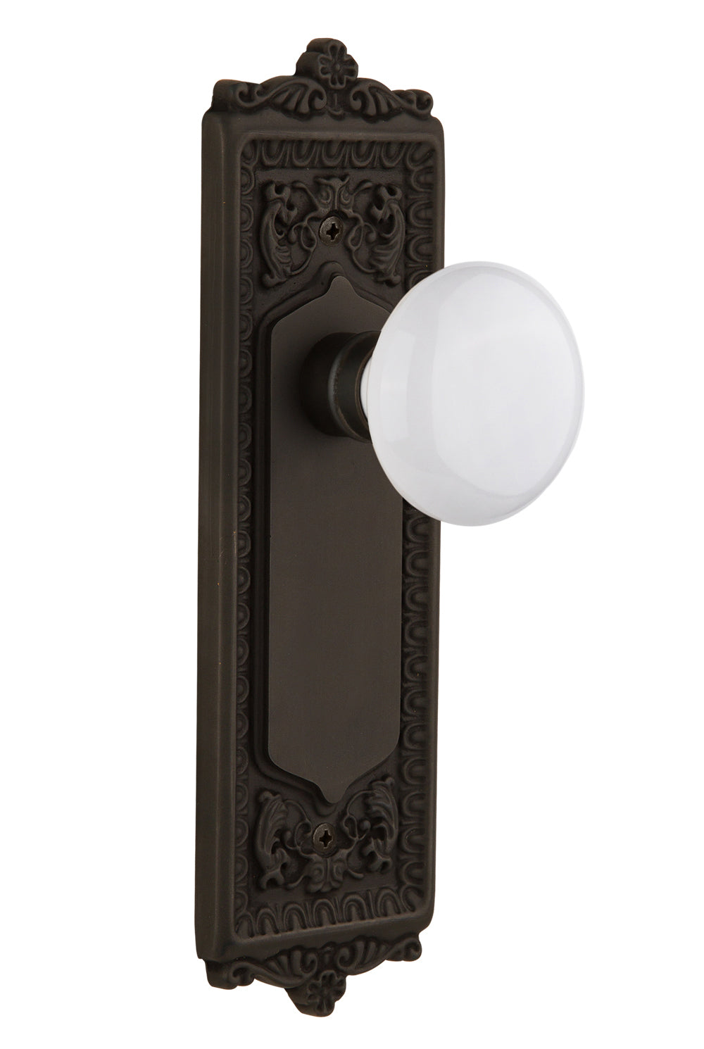 Nostalgic Warehouse Egg and Dart Plate with White Porcelain Knob - Oil-Rubbed Bronze