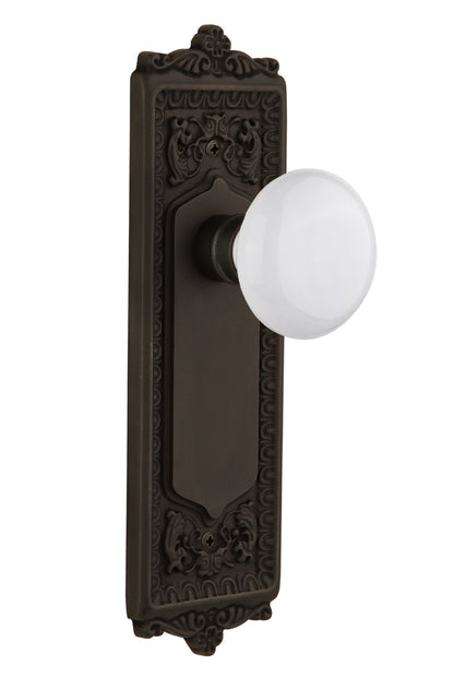 Nostalgic Warehouse Egg and Dart Plate with White Porcelain Knob - Oil-Rubbed Bronze
