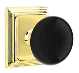 Emtek Ebony Knob with Wilshire Rosette - Polished Brass