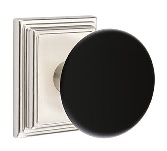 Emtek Ebony Knob with Wilshire Rosette - Satin Nickel