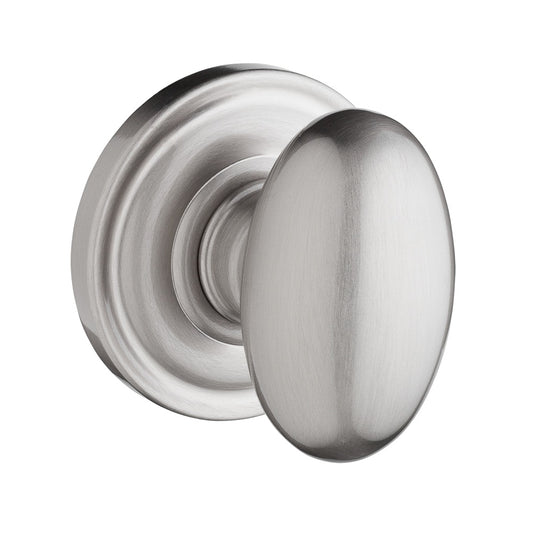 Ellipse Knob Shown with Traditional Round Rosette in Satin Nickel