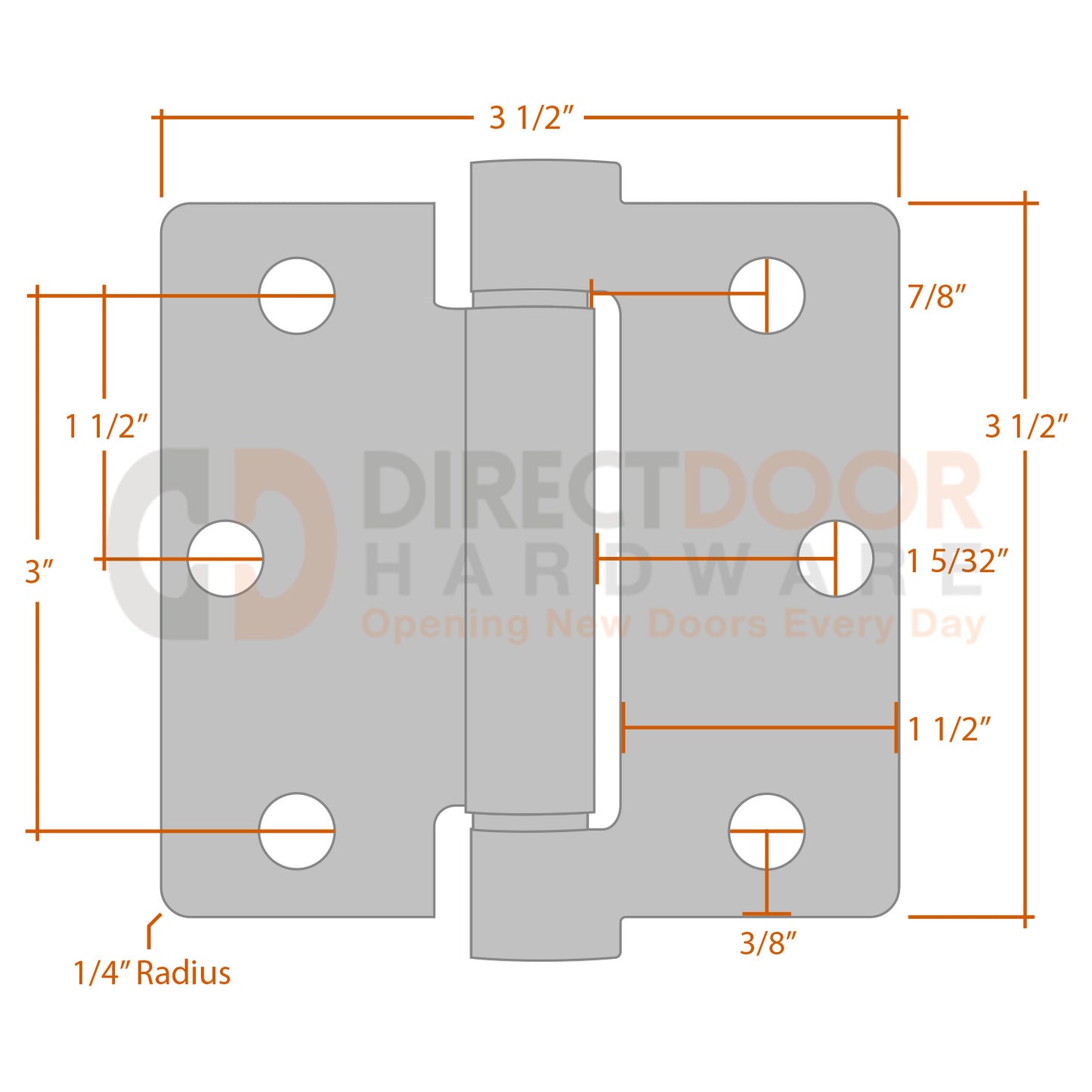Measurements for Emtek 3.5 inch Spring Hinge - 1/4 inch Radius