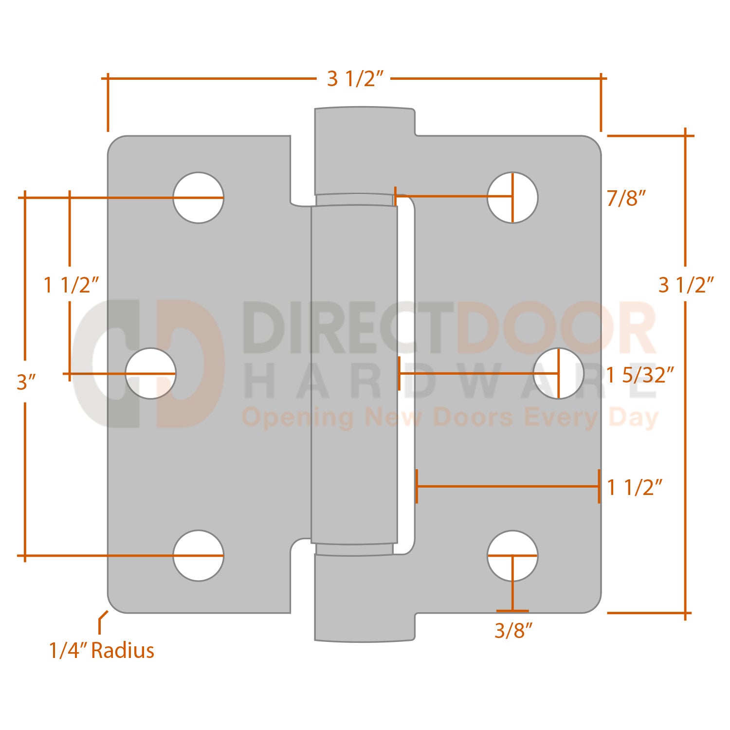 Measurements for Emtek 3.5 inch Spring Hinge - 1/4 inch Radius