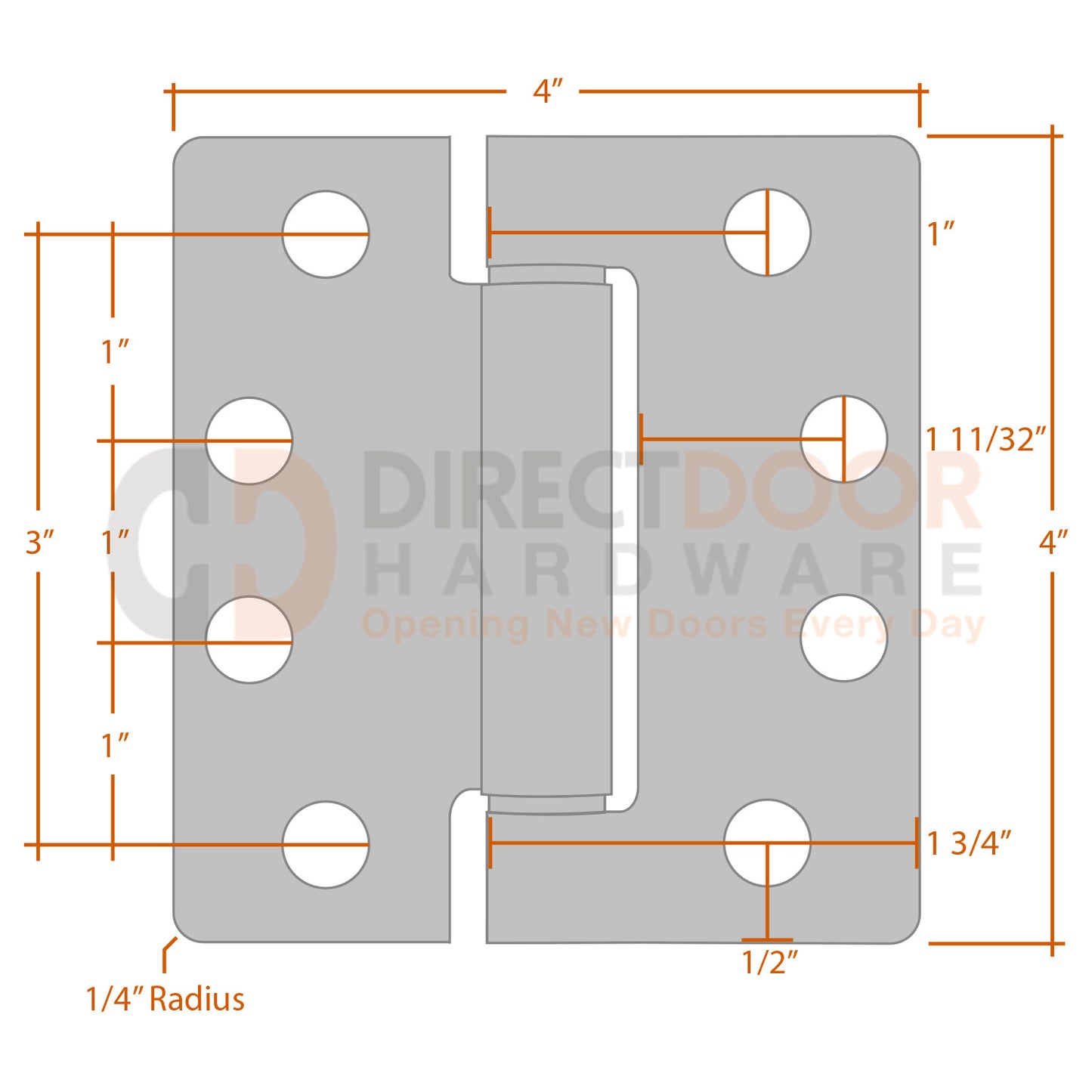 Measurements for Emtek Spring Hinge - 1/4 inch Radius