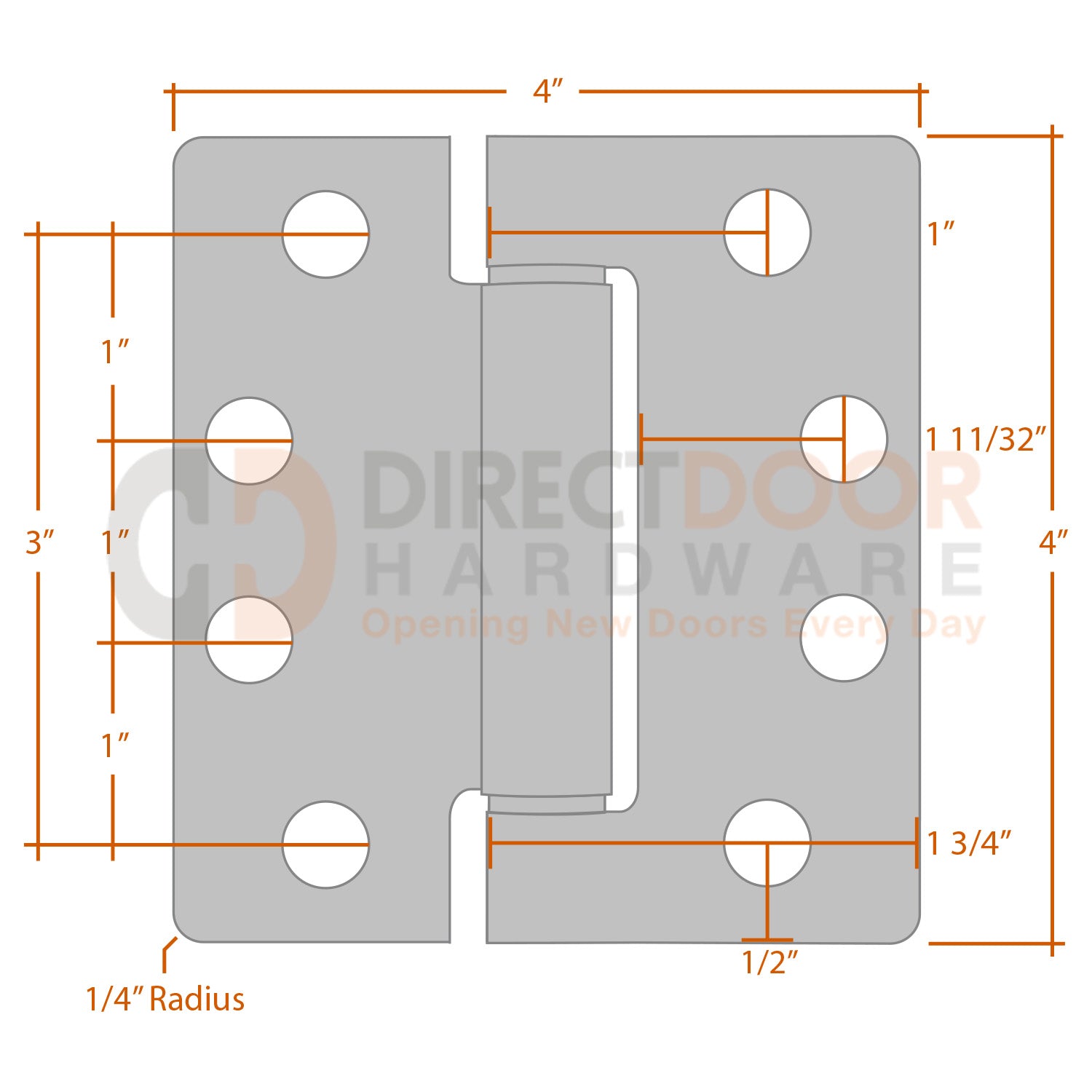 Measurements for Emtek Spring Hinge - 1/4 inch Radius
