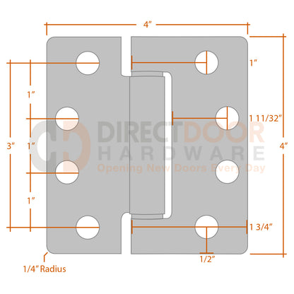 Measurements for Emtek Spring Hinge - 1/4 inch Radius