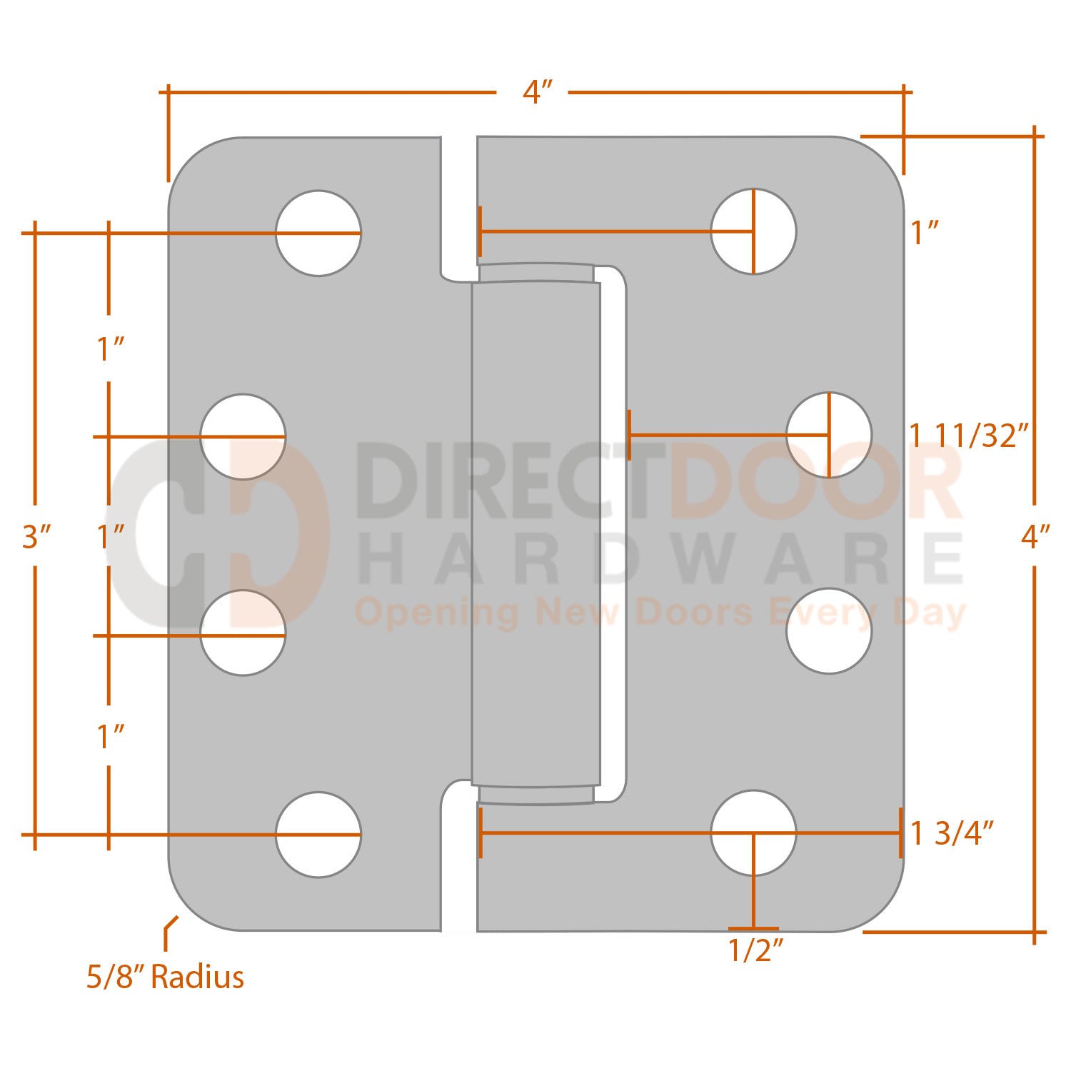Measurements for Emtek 4x4 Spring Hinge - 5/8 inch Radius