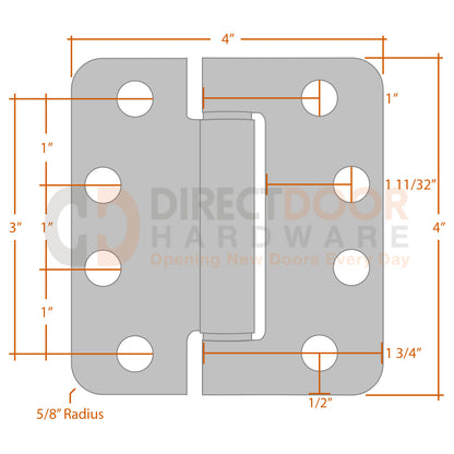 Measurements for Emtek 4x4 Spring Hinge - 5/8 inch Radius