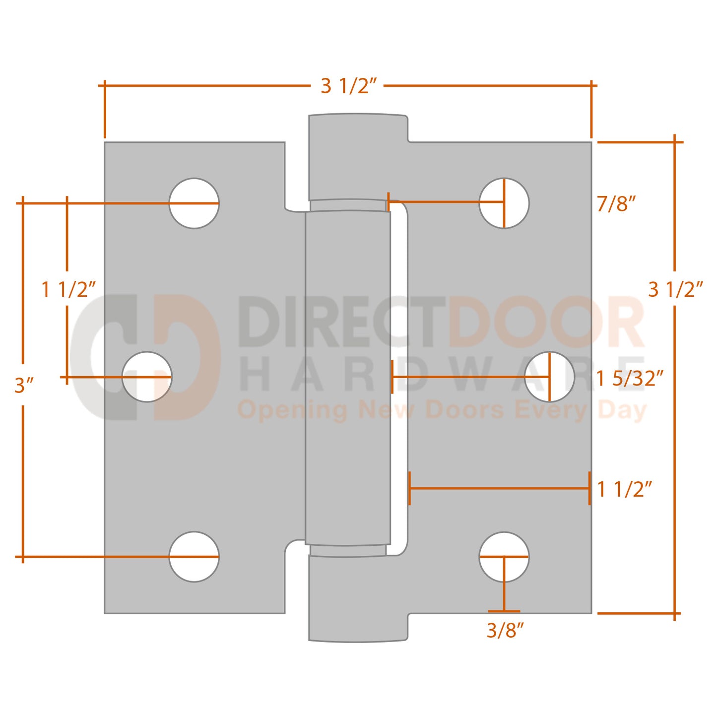 Measurements for Emtek 3.5 inch Spring Door Hinge - Square Corners