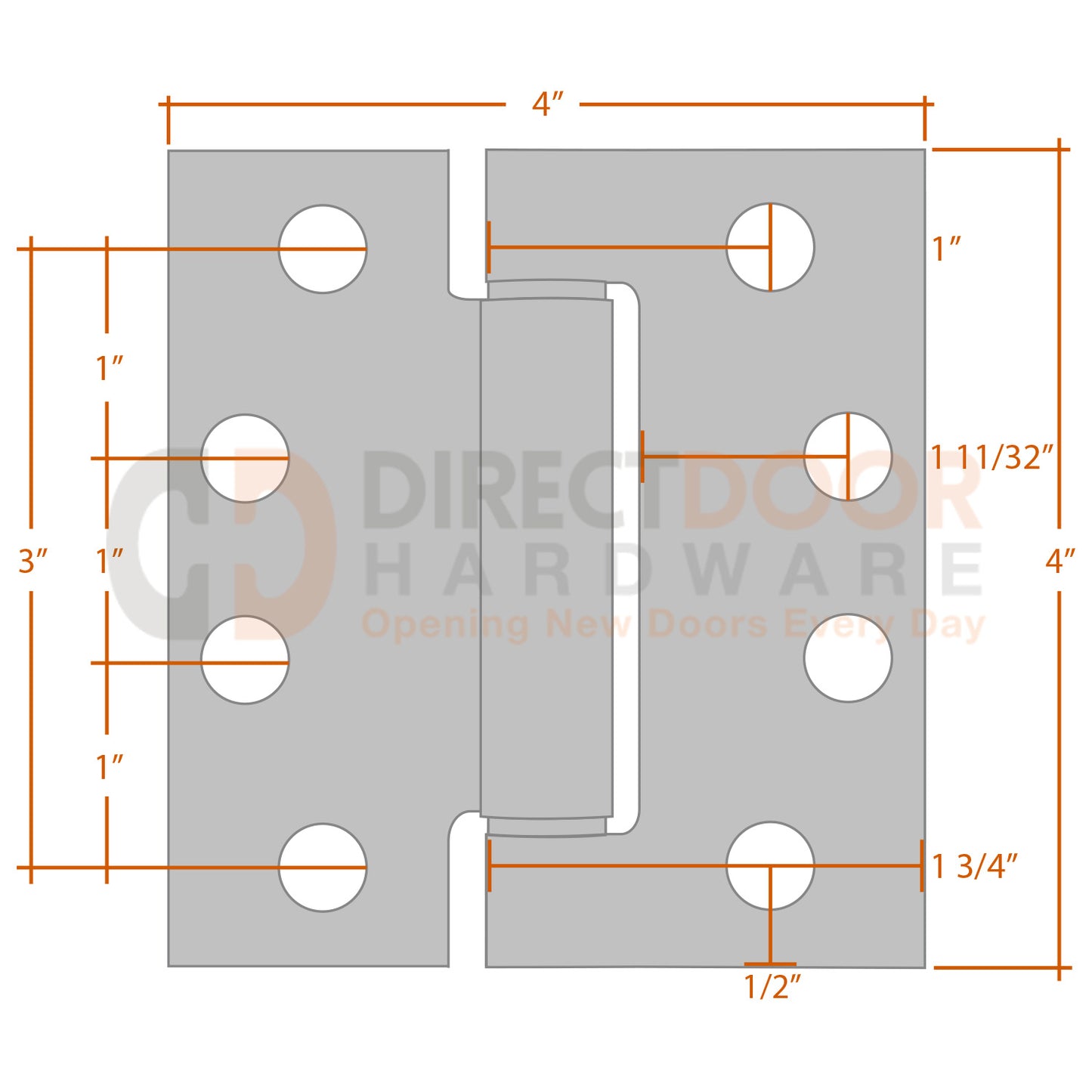 Measurements for Emtek 4x4 Spring Door Hinge - Square Corners
