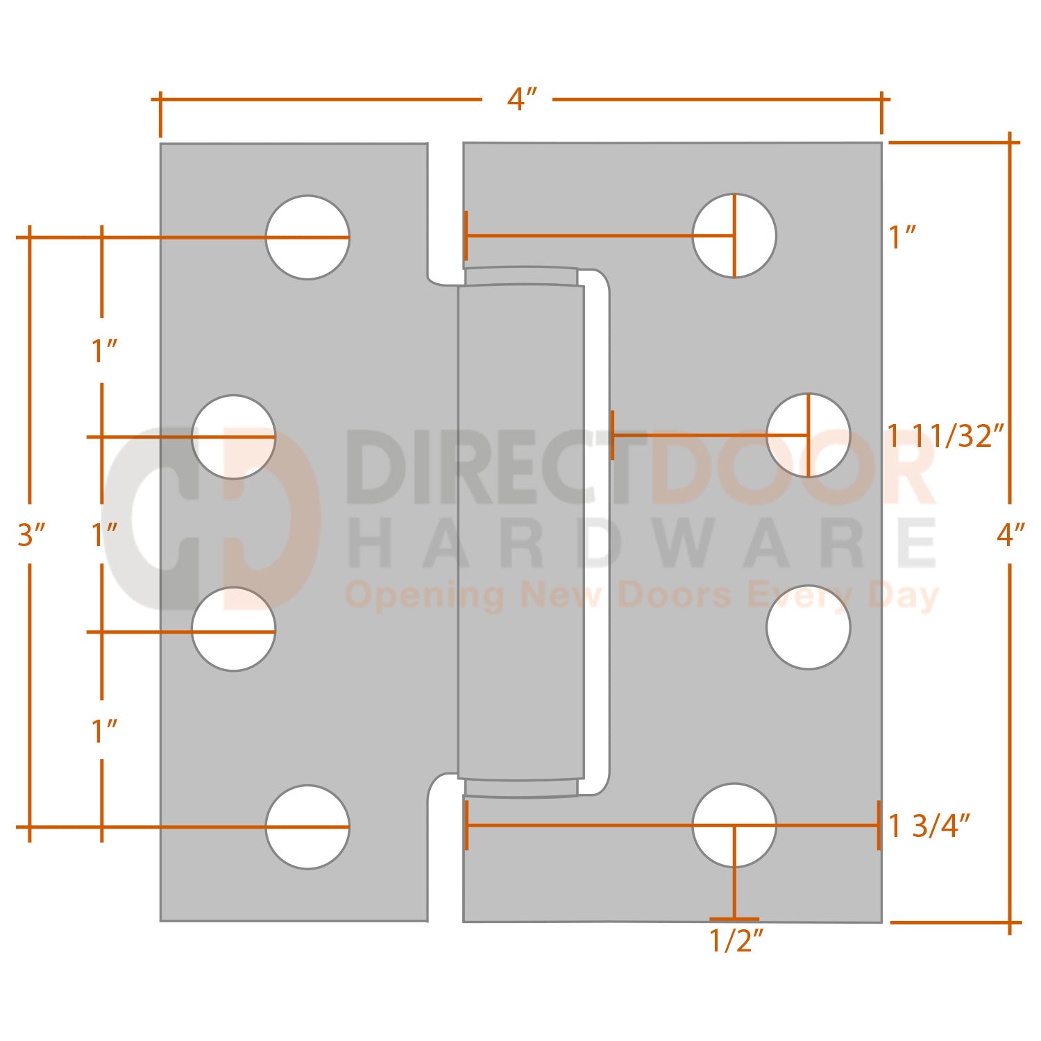 Measurements for Emtek 4x4 Spring Door Hinge - Square Corners