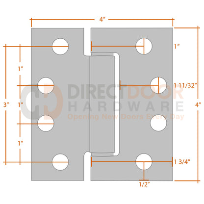 Measurements for Emtek 4x4 Spring Door Hinge - Square Corners