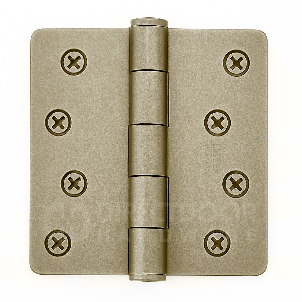Emtek 4 Inch Residential Duty Door Hinges with 1/4 Inch Round Corners in Tumbled White Bronze