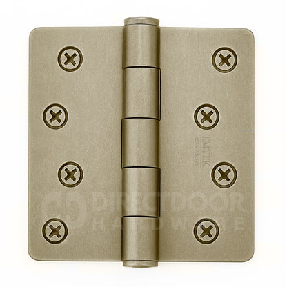 Emtek 4 Inch Residential Duty Door Hinges with 1/4 Inch Round Corners in Tumbled White Bronze