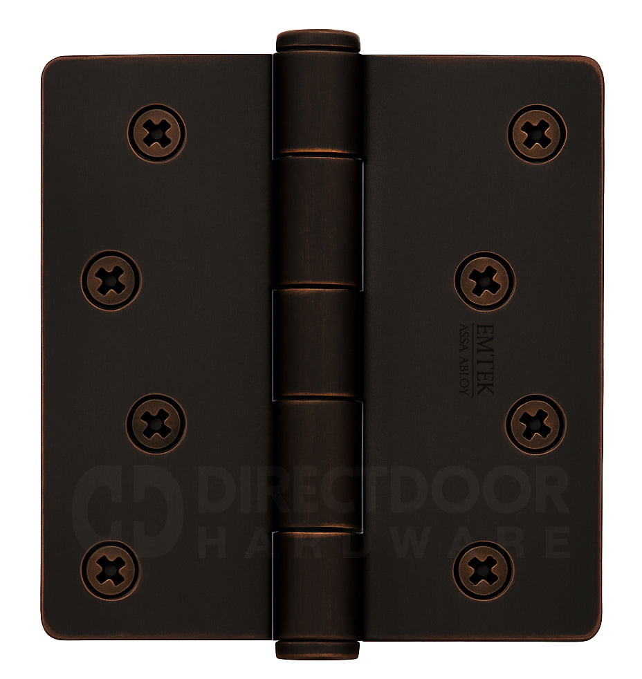 Emtek 4 Inch Residential Duty Door Hinges with 1/4 Inch Round Corners in Flat Black