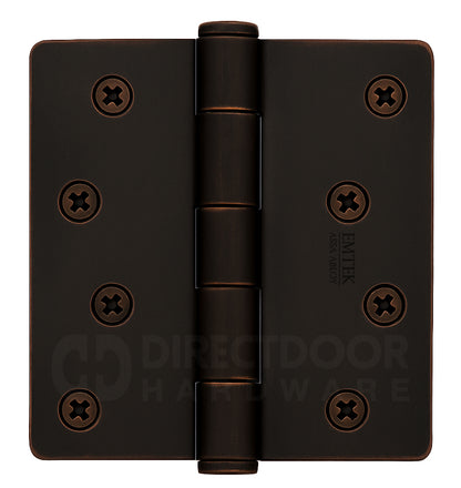 Emtek 4 Inch Residential Duty Door Hinges with 1/4 Inch Round Corners in Flat Black