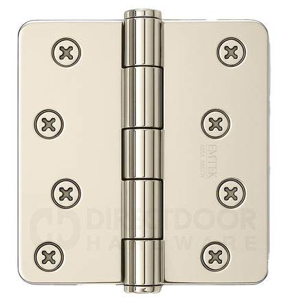 Emtek 4 Inch Residential Duty Door Hinges with 1/4 Inch Round Corners in Polished Nickel