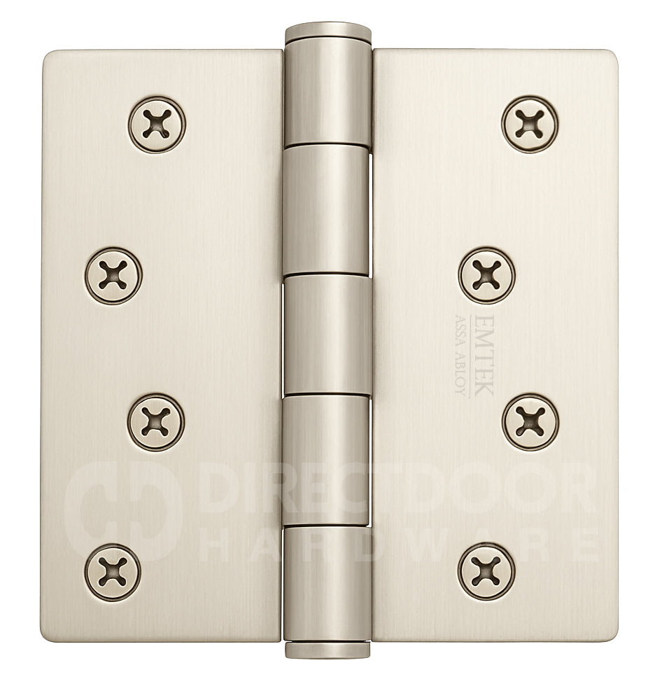 Emtek 4 Inch Residential Duty Door Hinges with 1/4 Inch Round Corners in Satin Nickel