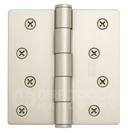 Emtek 4 Inch Residential Duty Door Hinges with 1/4 Inch Round Corners in Satin Nickel