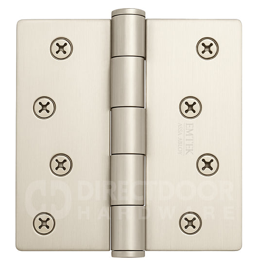 Emtek 4 Inch Residential Duty Door Hinges with 1/4 Inch Round Corners in Satin Nickel