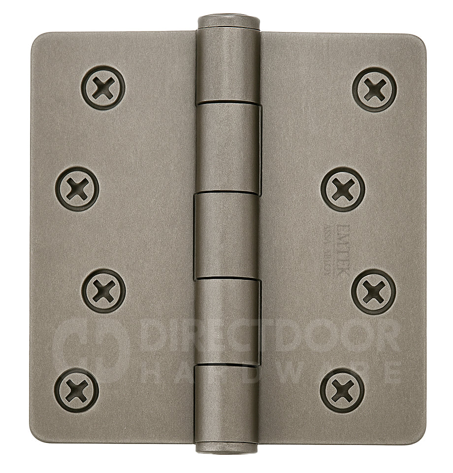 Emtek 4 Inch Residential Duty Door Hinges with 1/4 Inch Round Corners in Pewter