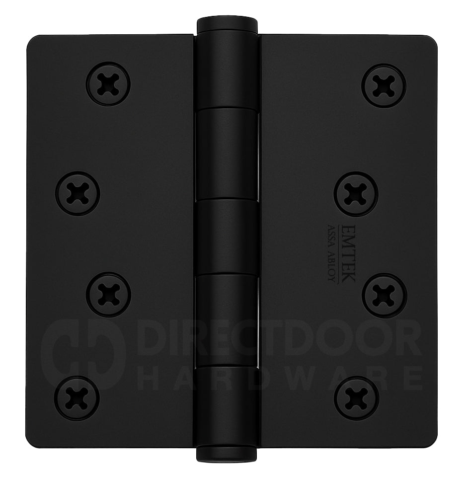 Emtek 4 Inch Residential Duty Door Hinges with 1/4 Inch Round Corners in Flat Black