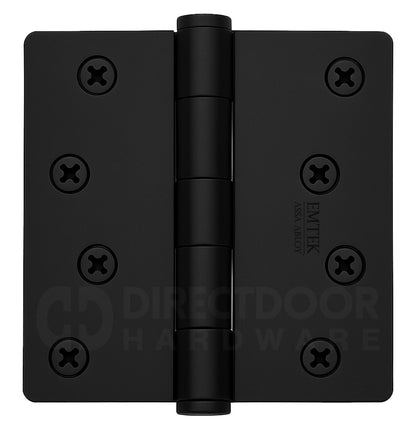 Emtek 4 Inch Residential Duty Door Hinges with 1/4 Inch Round Corners in Flat Black