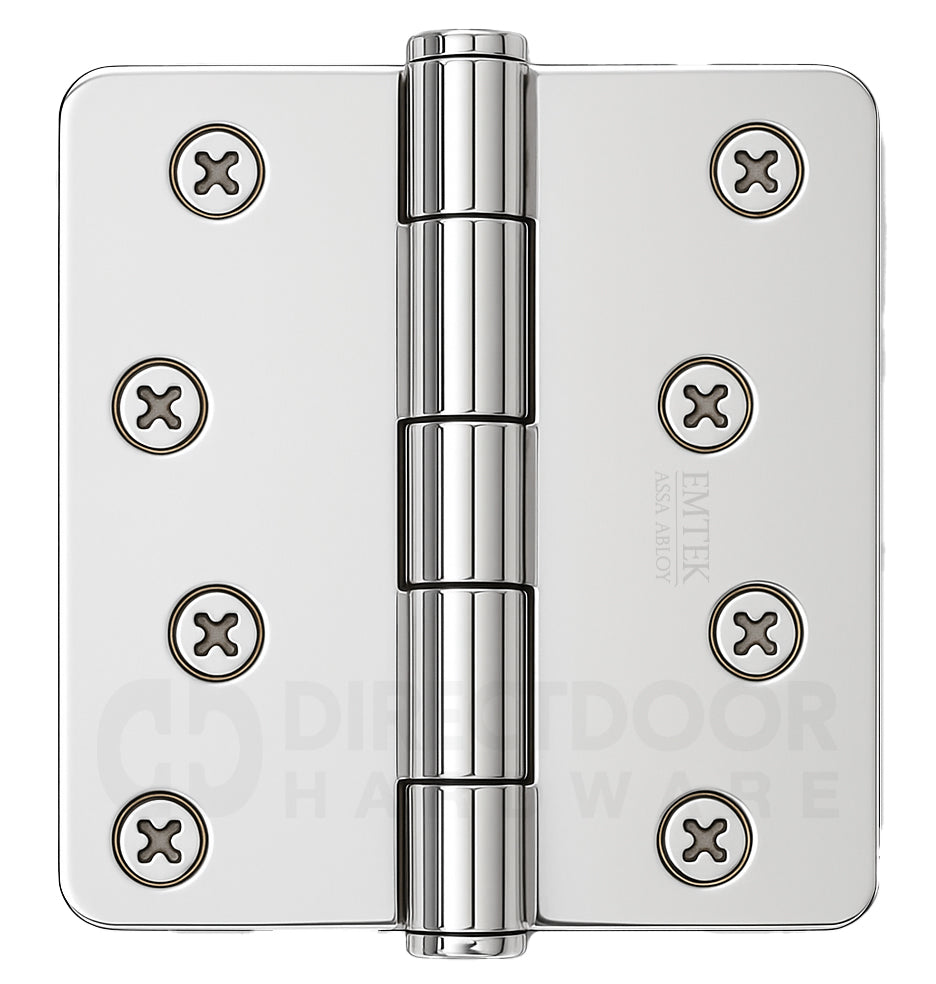 Emtek 4 Inch Residential Duty Door Hinges with 1/4 Inch Round Corners in Polished Chrome