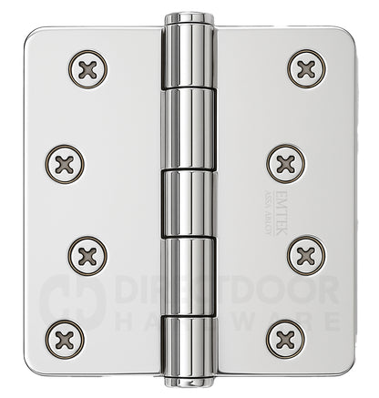 Emtek 4 Inch Residential Duty Door Hinges with 1/4 Inch Round Corners in Polished Chrome