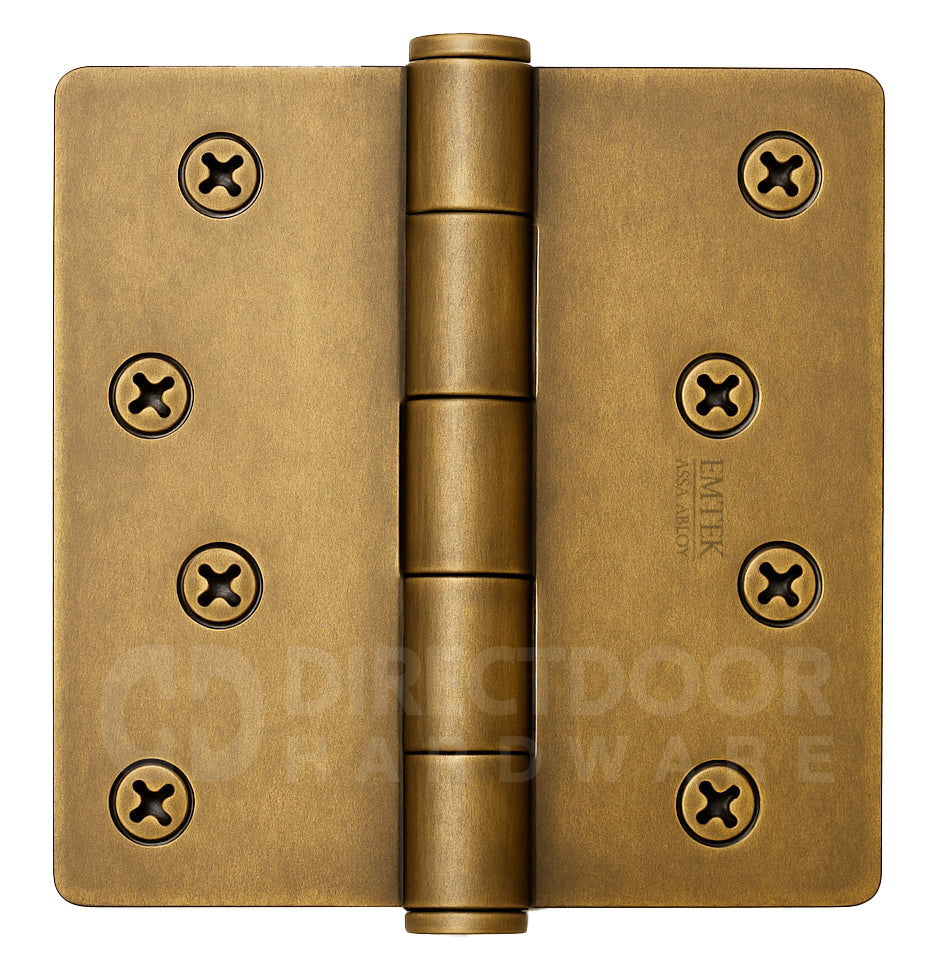 Emtek 4 Inch Residential Duty Door Hinges with 1/4 Inch Round Corners in French Antique