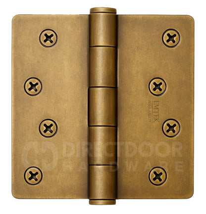 Emtek 4 Inch Residential Duty Door Hinges with 1/4 Inch Round Corners in French Antique