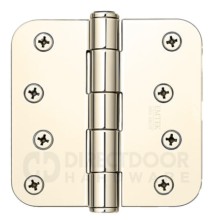 Emtek 4 Inch Residential Duty Door Hinges With 5/8 Inch Round Corners in Polished Nickel