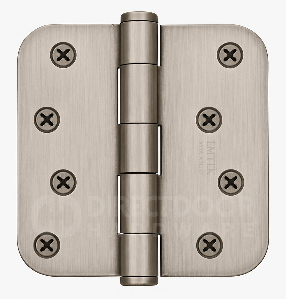 Emtek 4 Inch Residential Duty Door Hinges With 5/8 Inch Round Corners in Satin Nickel