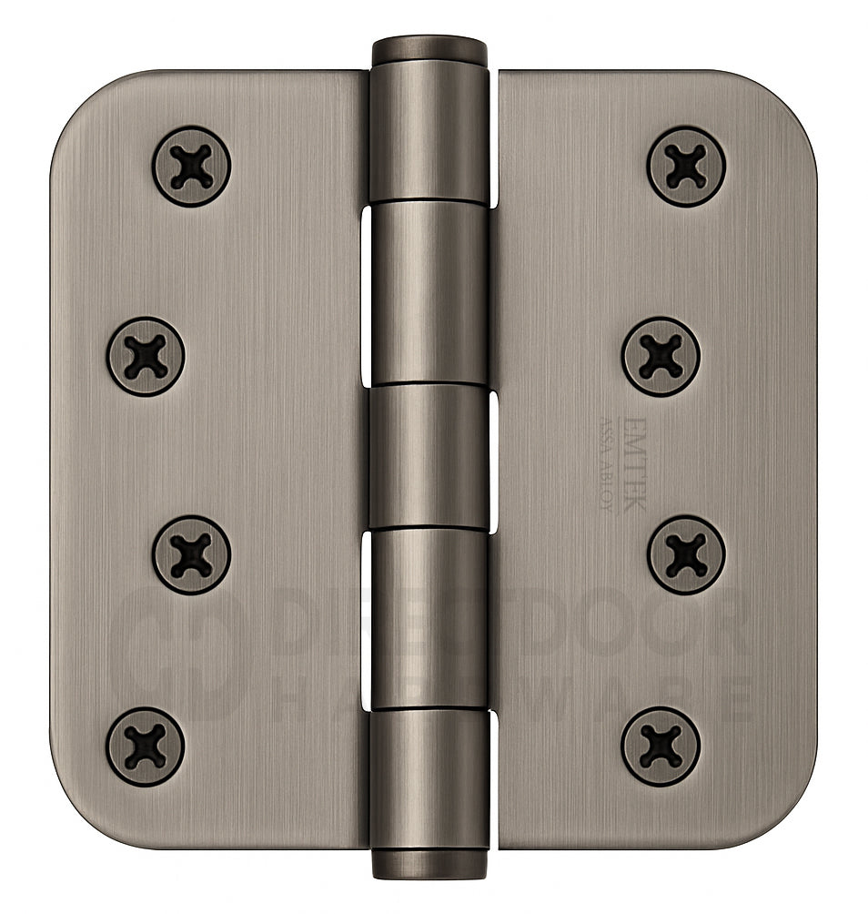 Emtek 4 Inch Residential Duty Door Hinges With 5/8 Inch Round Corners in Pewter