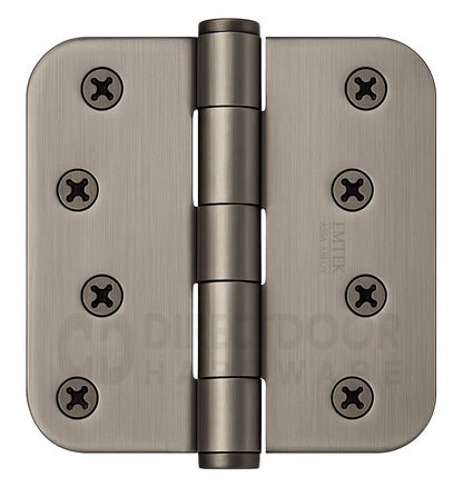 Emtek 4 Inch Residential Duty Door Hinges With 5/8 Inch Round Corners in Pewter