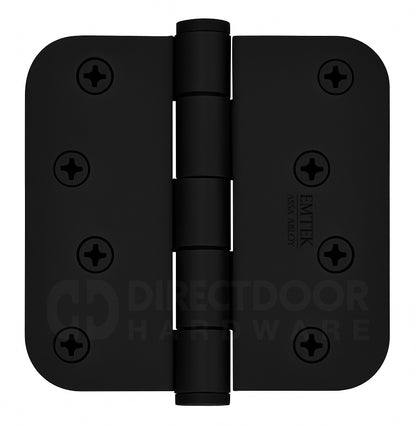Emtek 4 Inch Residential Duty Door Hinges With 5/8 Inch Round Corners in Flat Black