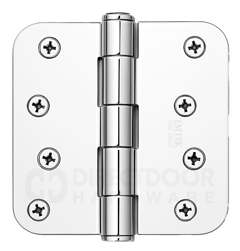 Emtek 4 Inch Residential Duty Door Hinges With 5/8 Inch Round Corners in Polished Chrome